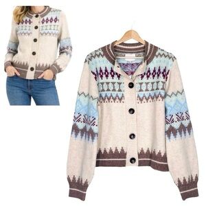 Pink Rose Cardigan Dry Goods Multicolor Fair Isle Cropped Cardigan Large NWT